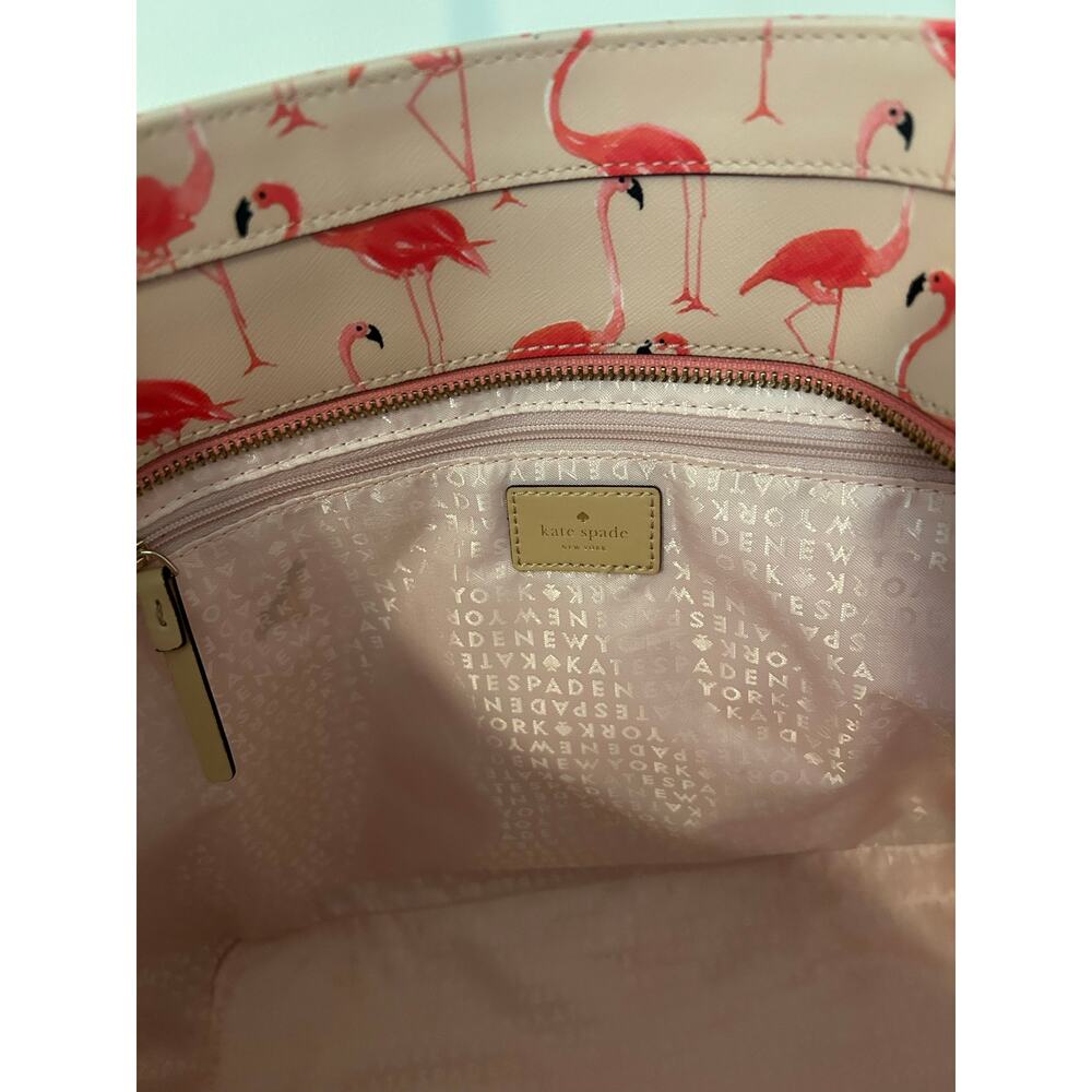 Kate Spade New York Flamingo Bird Print Red Pink Tote Shoulder Bag GUC Large - Picture 9 of 14
